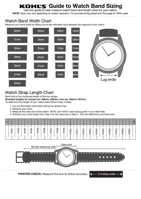 printable watch band size chart